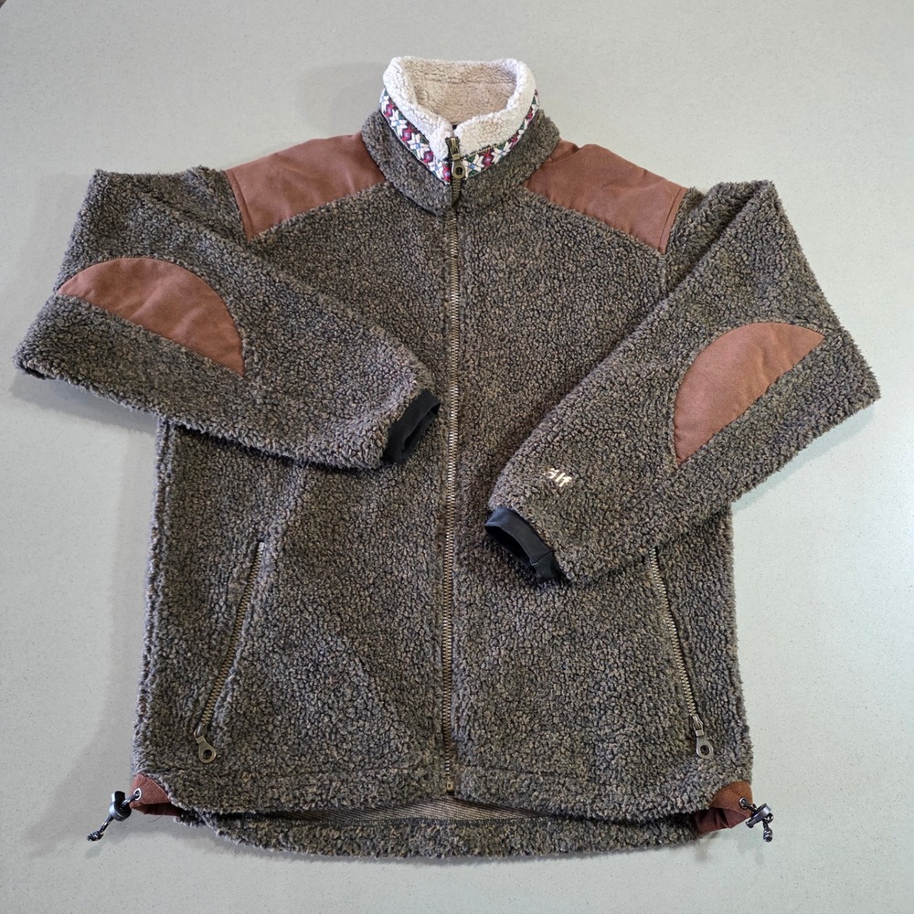 Alf Sherpa Fleece Jacket Brown Full Zip Outdoor Hiking Pullover Mens Small